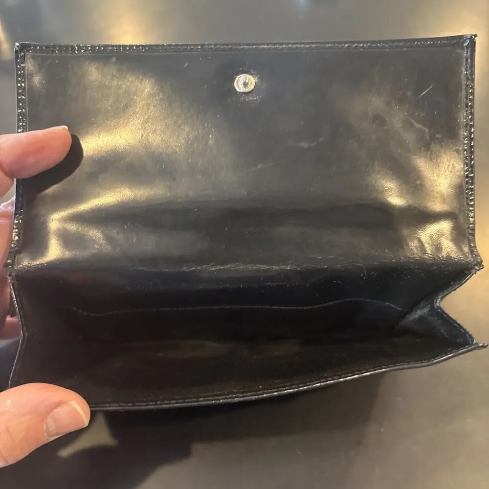Vtg 1990s GUCCI Tom Ford Era 7” Long Patent Leather Wallet G Motif Black READ